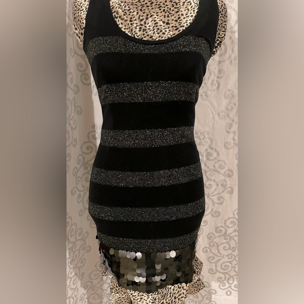Black tank party dress with big sequins on the bottom